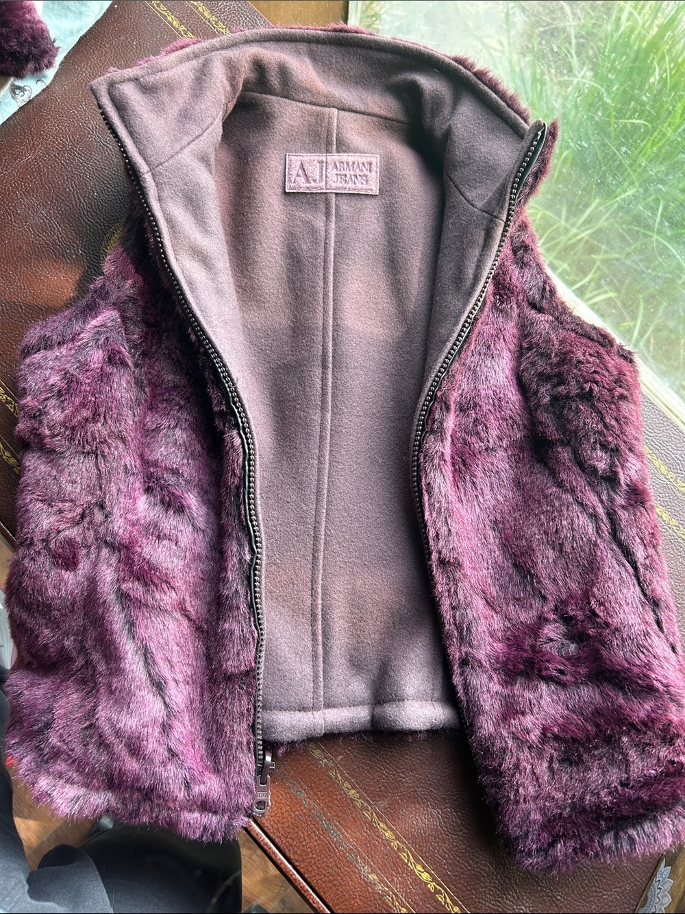 Vintage Armani Jeans women’s Plum Faux-Fur Zip Jacket